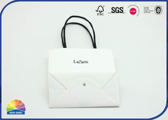 Borsa della spesa in carta kraft bianca con logo personalizzato stampato 4c con manico in carta