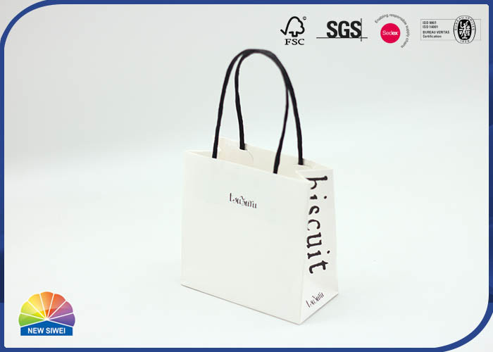 Borsa della spesa in carta kraft bianca con logo personalizzato stampato 4c con manico in carta